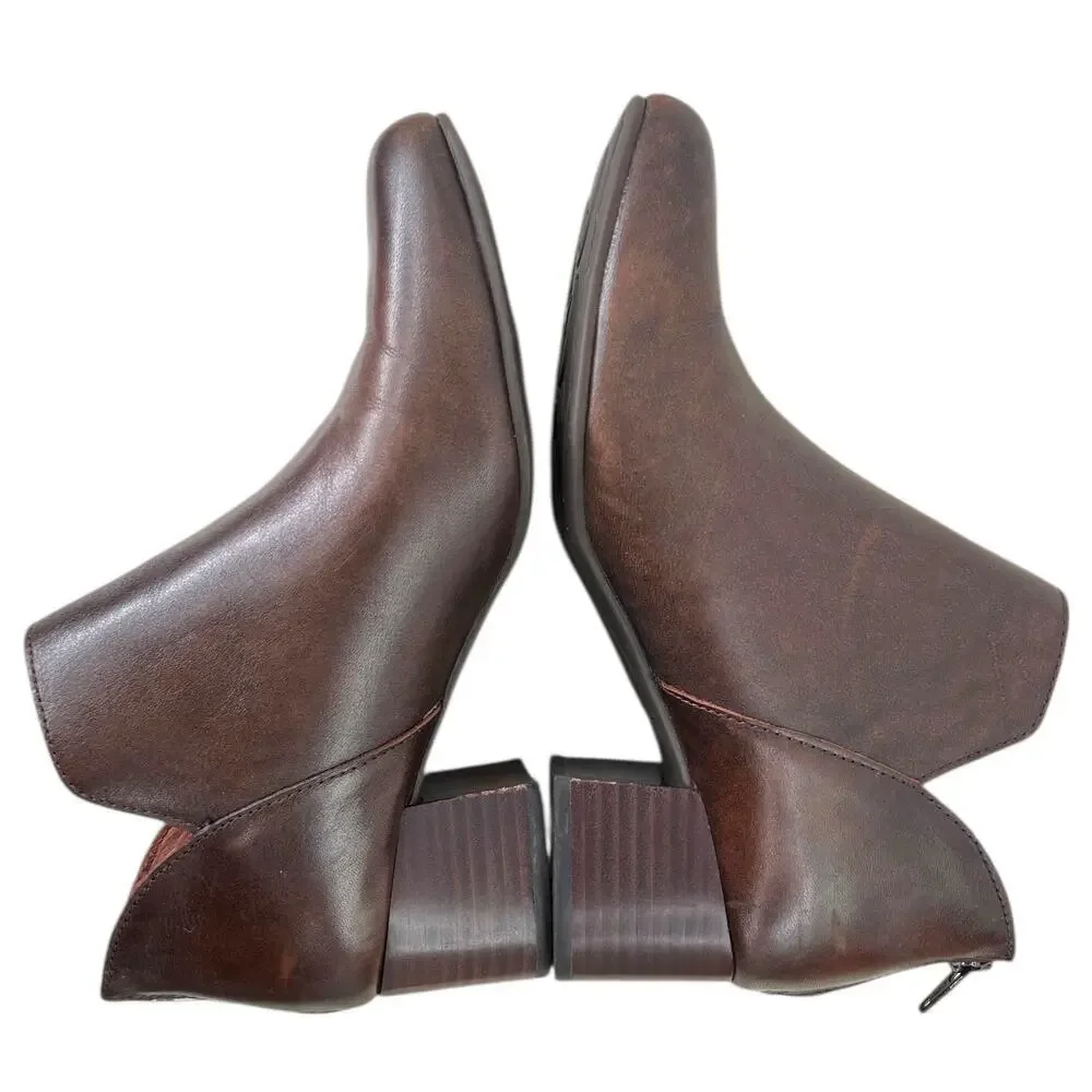 BORN Benna Leather Ankle Boot Back Zip in Dark Brown Women’s Size 7M